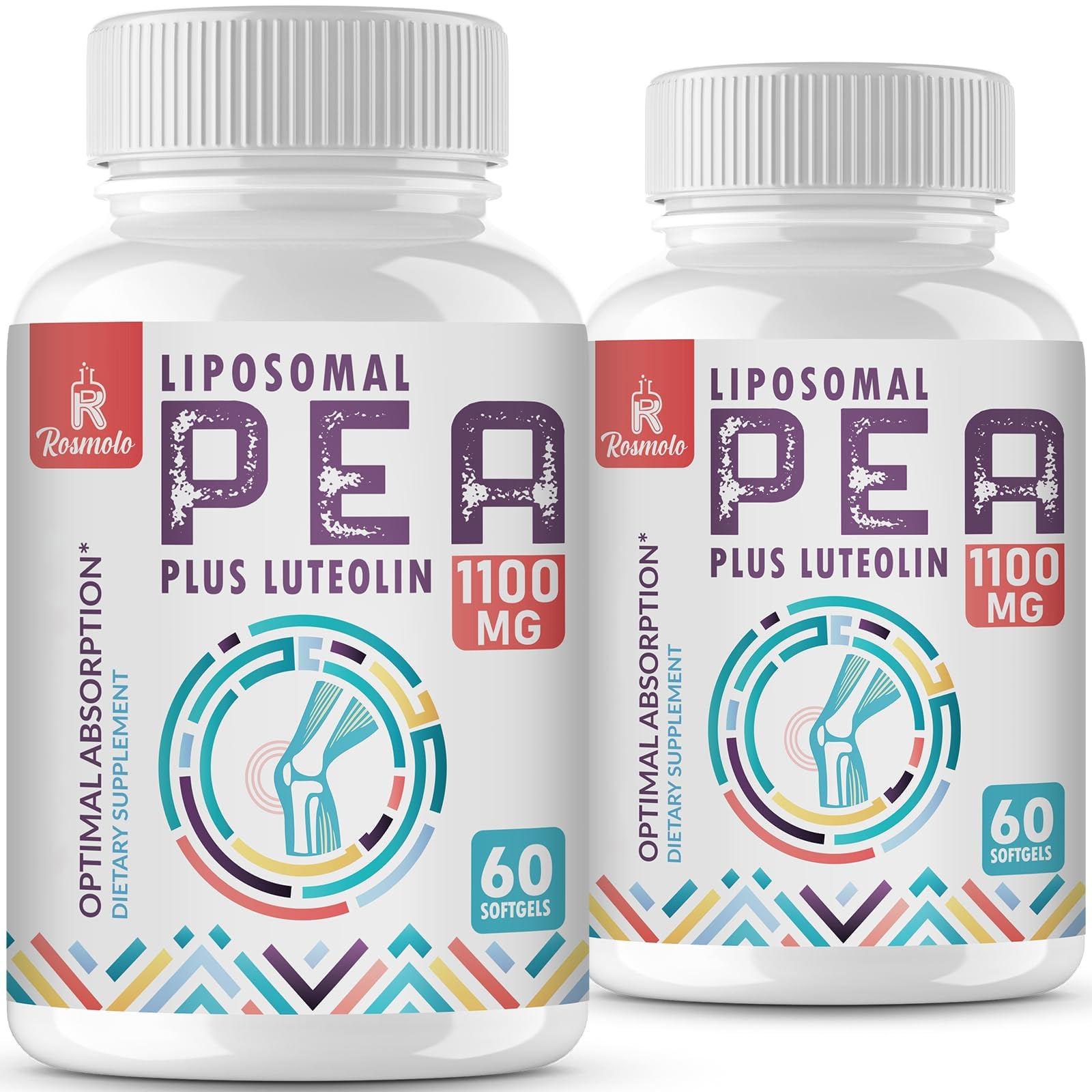 Rosmolo liposomal PEA luteolin bottle highlights enhanced absorption for daily use.