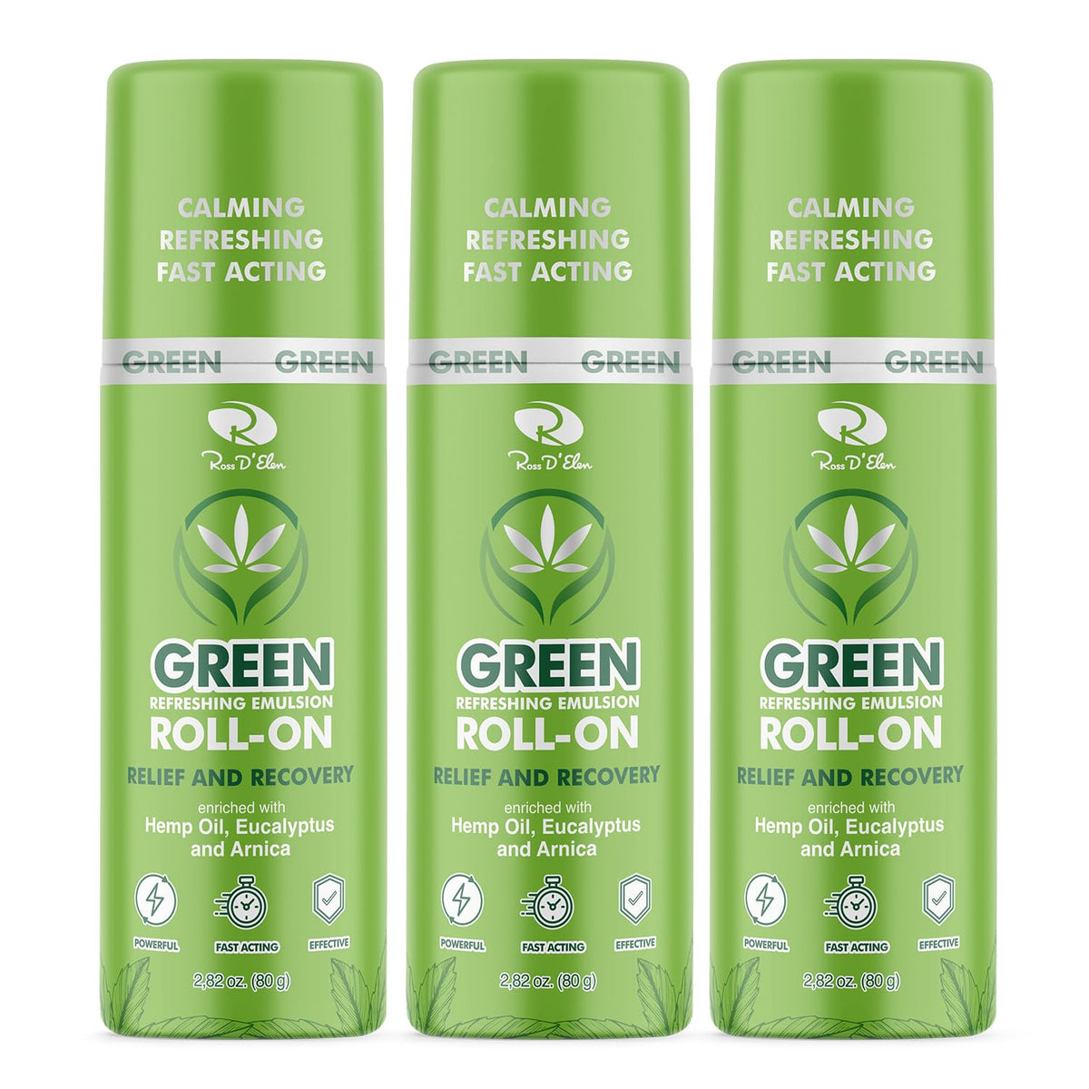 ROSS D'ELEN Green Menthol Roll-On 3-Pack delivers portable refreshing cooling for daily use.
