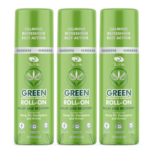 ROSS D'ELEN Green Menthol Roll-On 3-Pack delivers portable refreshing cooling for daily use.