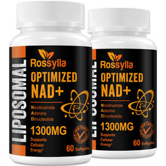 Rossylla 1300 mg liposomal NAD+ bottle shows high potency.