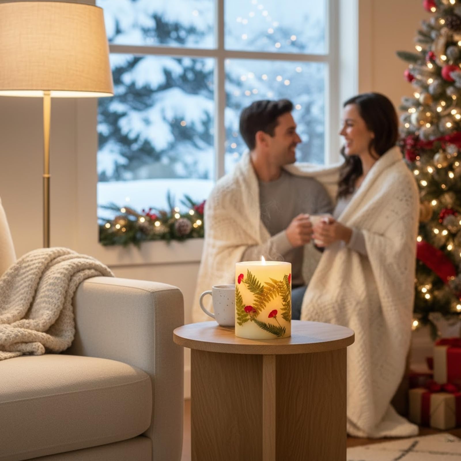 Rosy Rings Frosted Fir candle glow adds cozy evenings ambiance