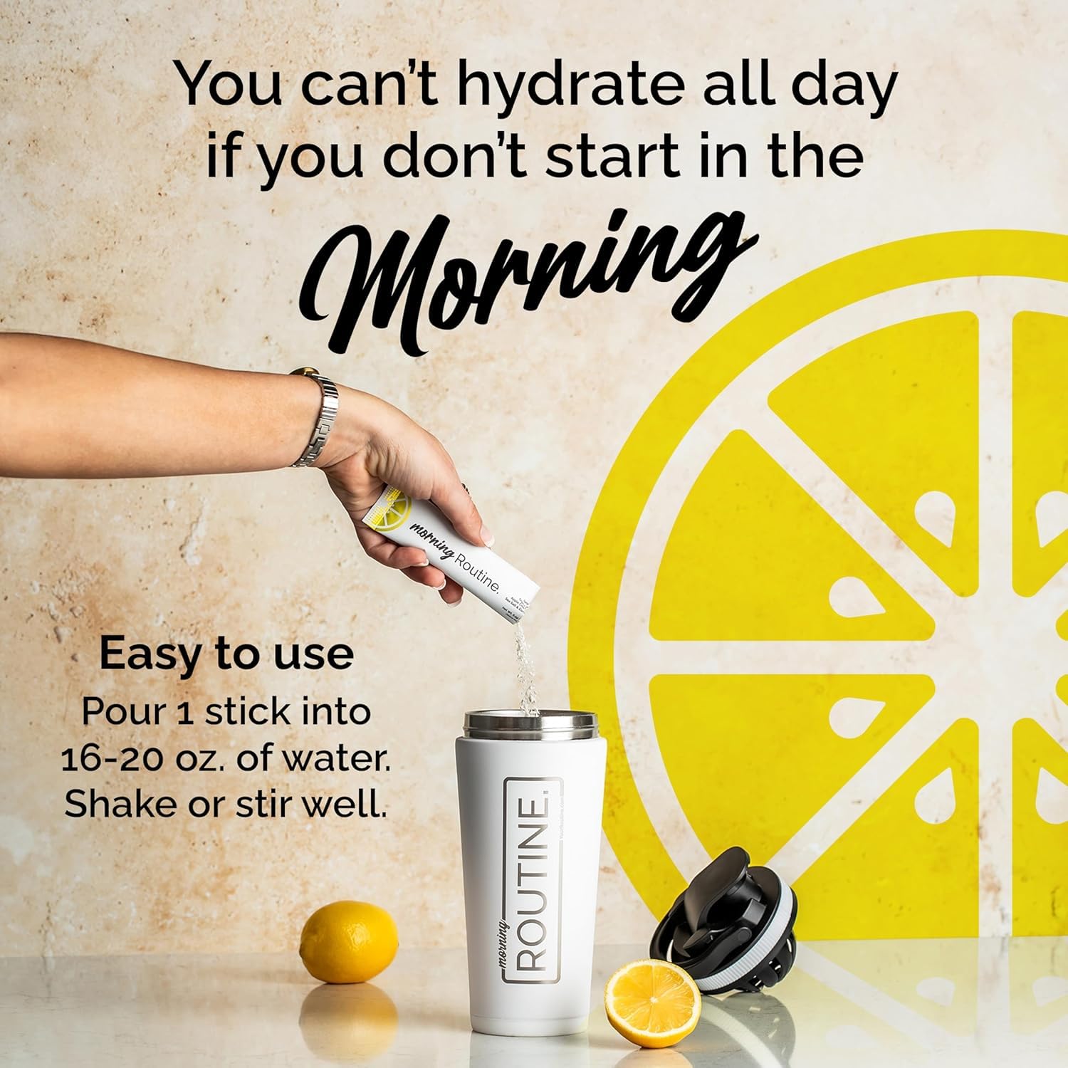 ROUTINE Morning Daily Hydration apple cider vinegar powder, sugar-free electrolyte base.