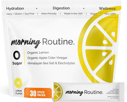 ROUTINE Morning Daily Hydration packaging on display, a convenient electrolyte boost for busy mornings.