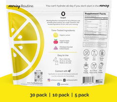 ROUTINE Morning Daily Hydration packet open, ready to mix a sugar-free hydration boost.
