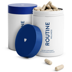 Routine Wellness hair growth supplement bottle front highlights nutrients for fuller hair