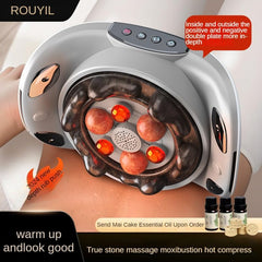 ROUYIL massager with large stone spheres delivering powerful kneading against the abdomen