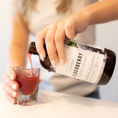 Rowe Casa Organics elderberry syrup bottle showing rich antioxidants