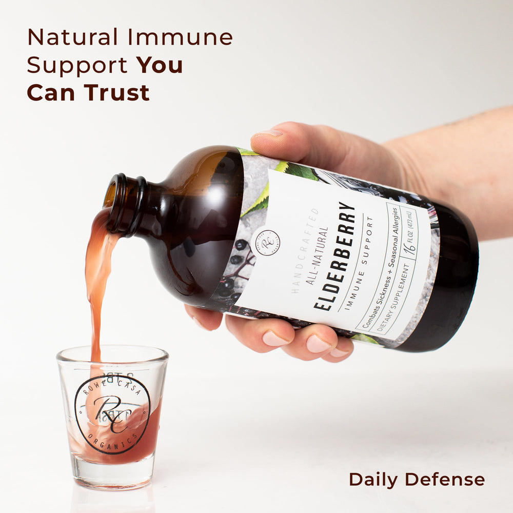 Rowe Casa Organics spoonful of elderberry syrup for daily routines