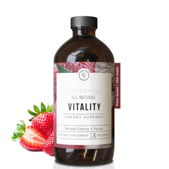 Rowe Casa Organics Vitality Energy bottle pouring for a convenient daily energy boost.