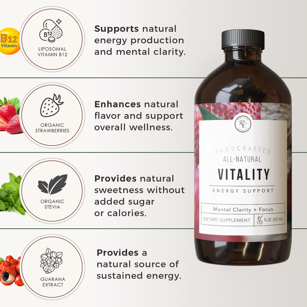 Glass of Vitality Energy by Rowe Casa Organics ready to sip.