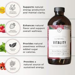 Glass of Vitality Energy by Rowe Casa Organics ready to sip.