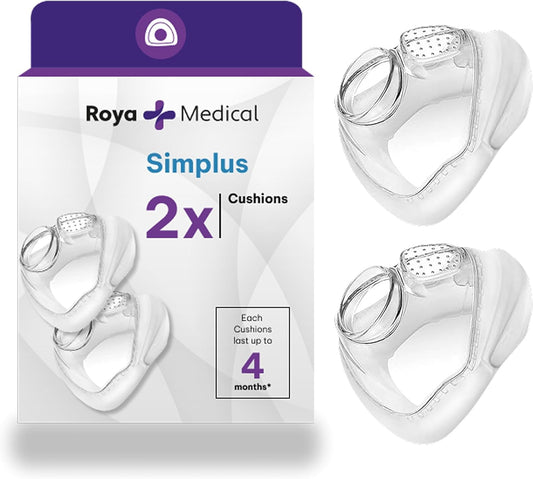Roya Health Simplus FF cushion side view showing secure fit during sleep.