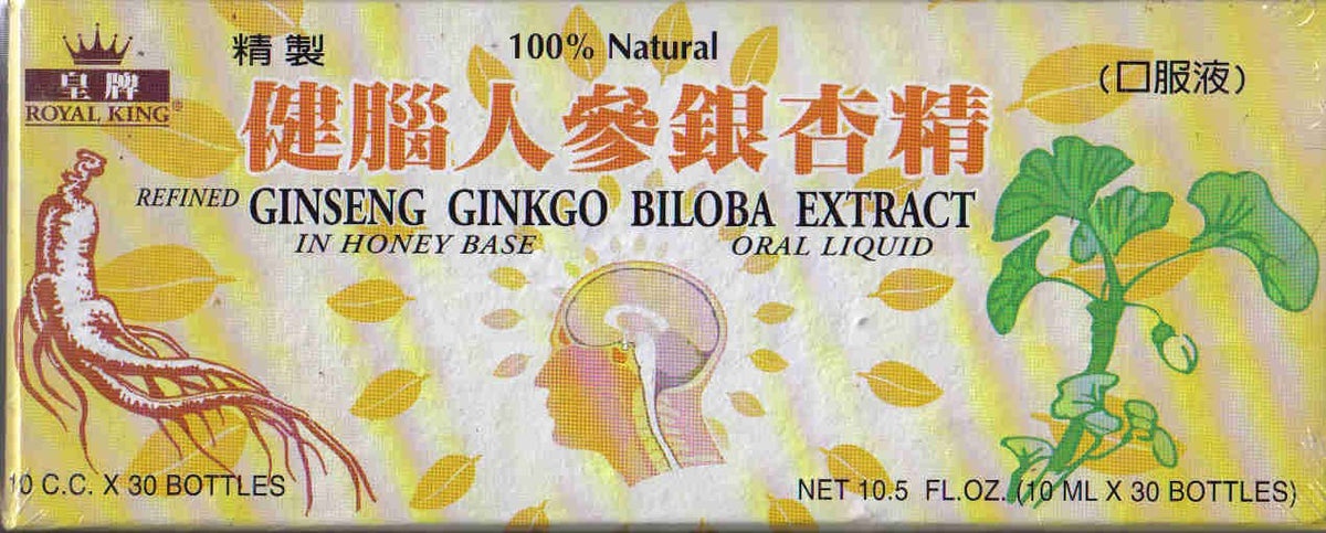 Royal King ginseng ginkgo biloba bottle pour for easy daily use with honey base.