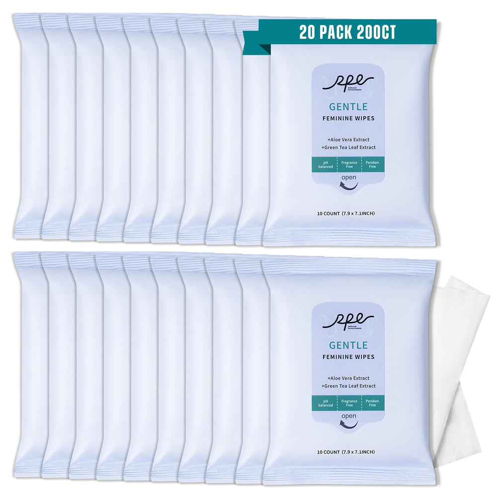RPE Life large feminine wipes, pack-front for on-the-go cleansing.