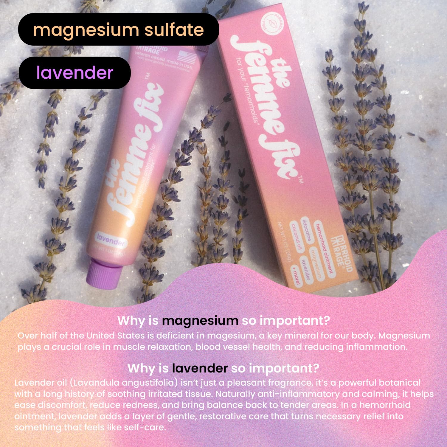 Rrhoid Rage Femme Fix magnesium blend supports swelling relief.