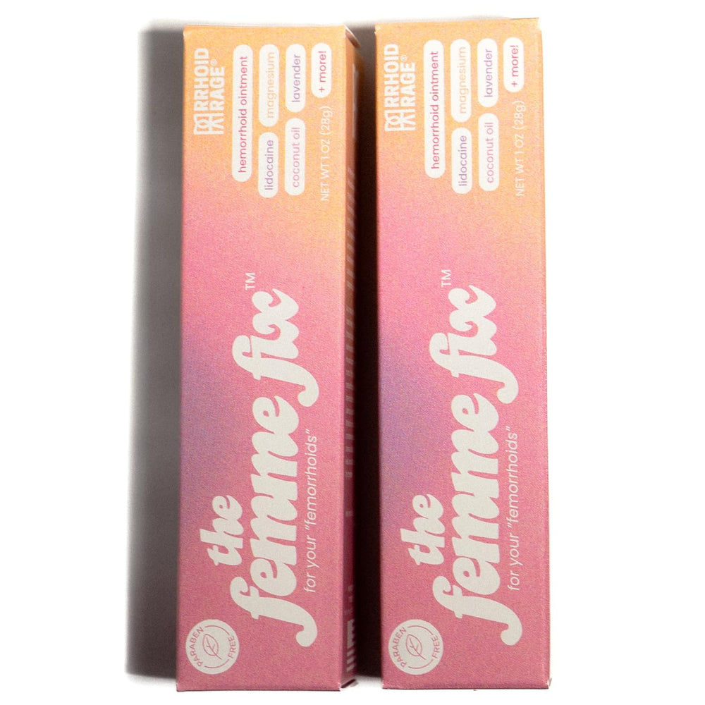 Rrhoid Rage Femme Fix tube close-up for discreet postpartum relief