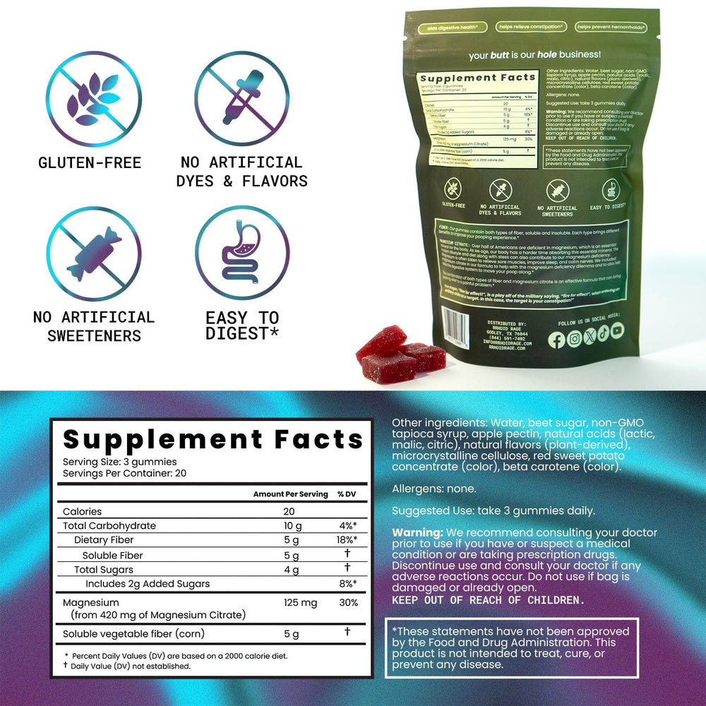 Rrhoid Rage vegan, gluten-free, non-GMO formula for dietary needs.
