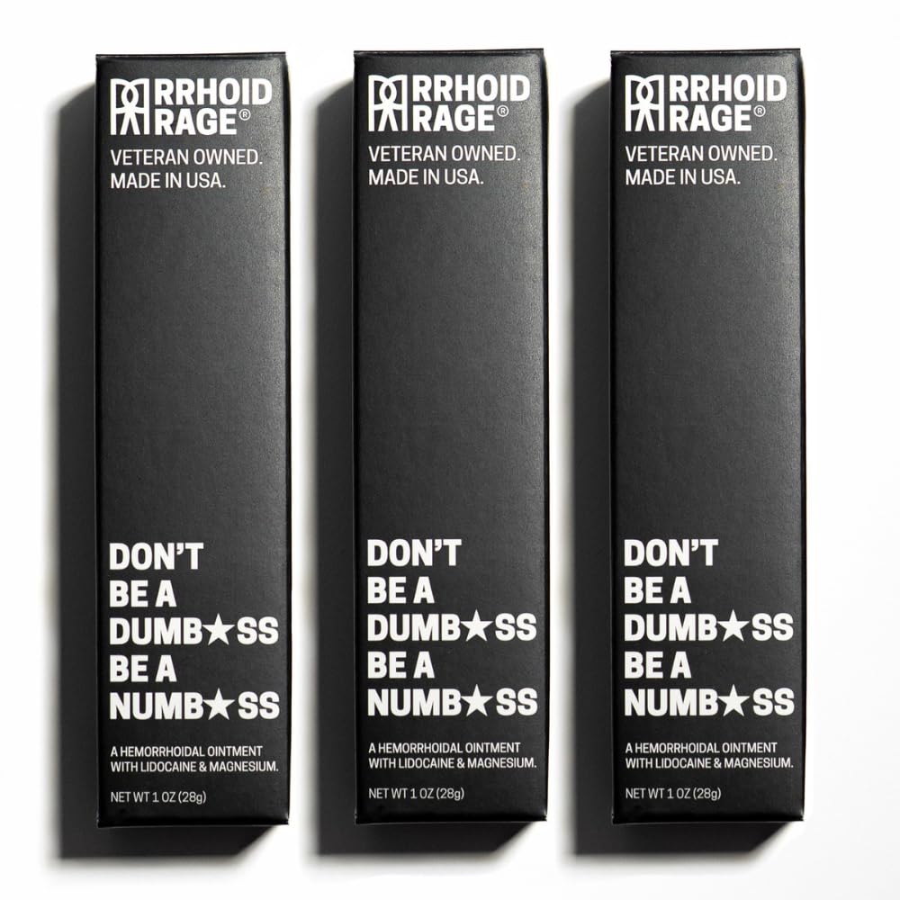 Rrhoid Rage Ointment bottle on packaging highlights fast relief potential