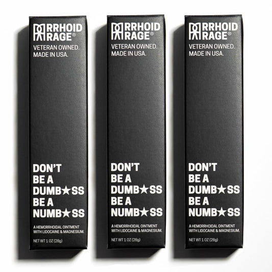 Rrhoid Rage Ointment bottle on packaging highlights fast relief potential