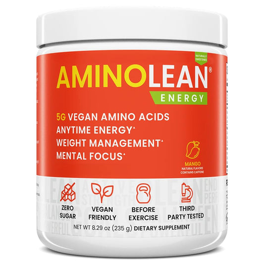 RSP Nutrition AminoLean mango tub front view for natural energy boost