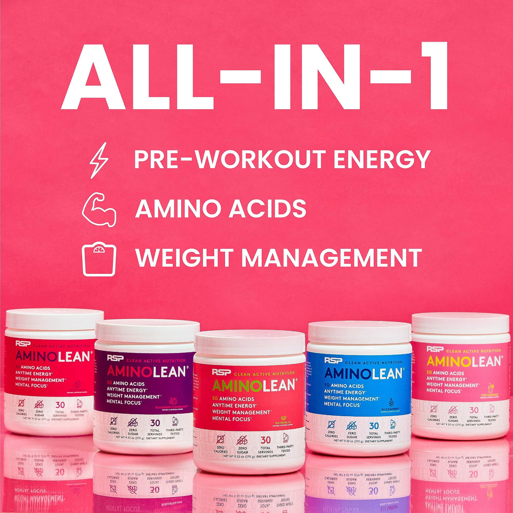 AminoLean powder scoop ready to mix in a shaker bottle for quick pre-workout prep