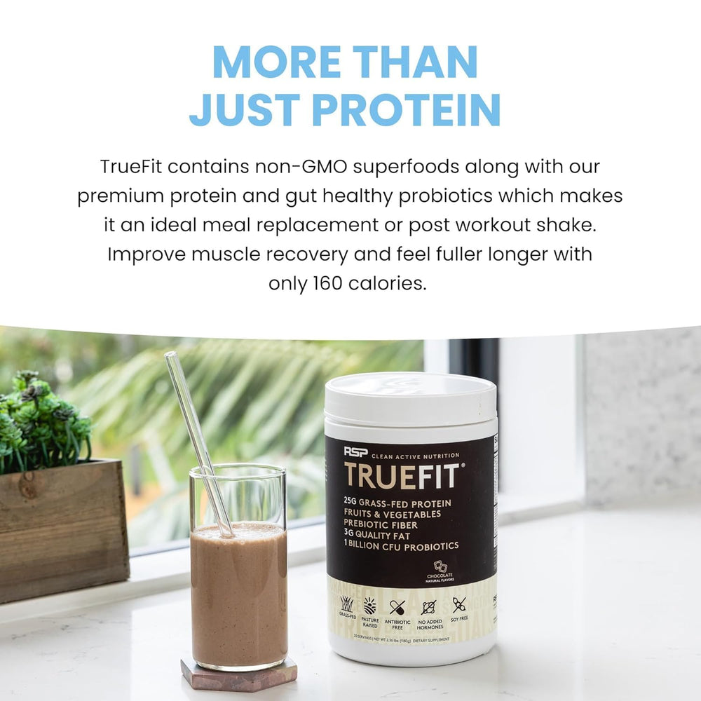 RSP TrueFit gluten-free and soy-free ingredients label emphasizing clean nutrition.
