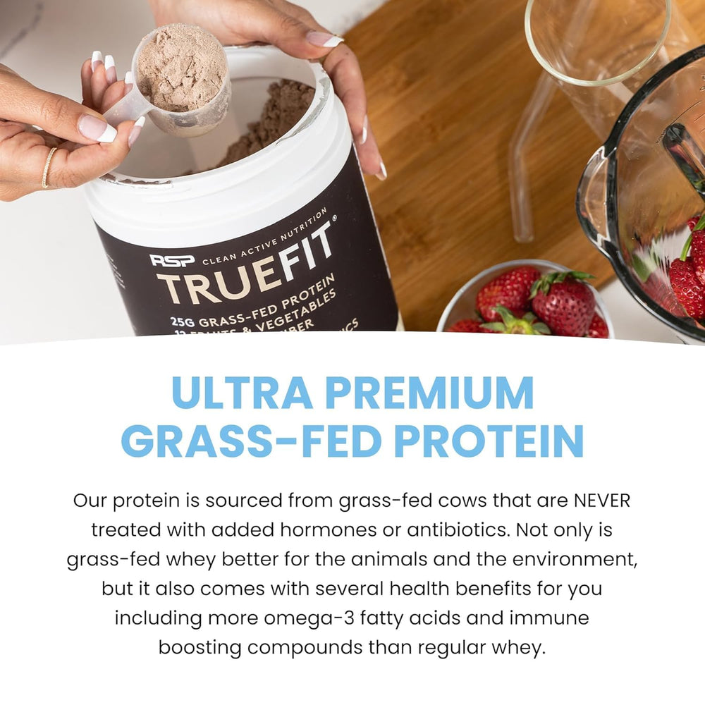 RSP TrueFit post-workout recovery powder container for muscle recovery support.
