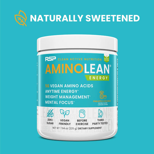 RSP Vegan AminoLean bottle pour ready for pre-workout energy on the go