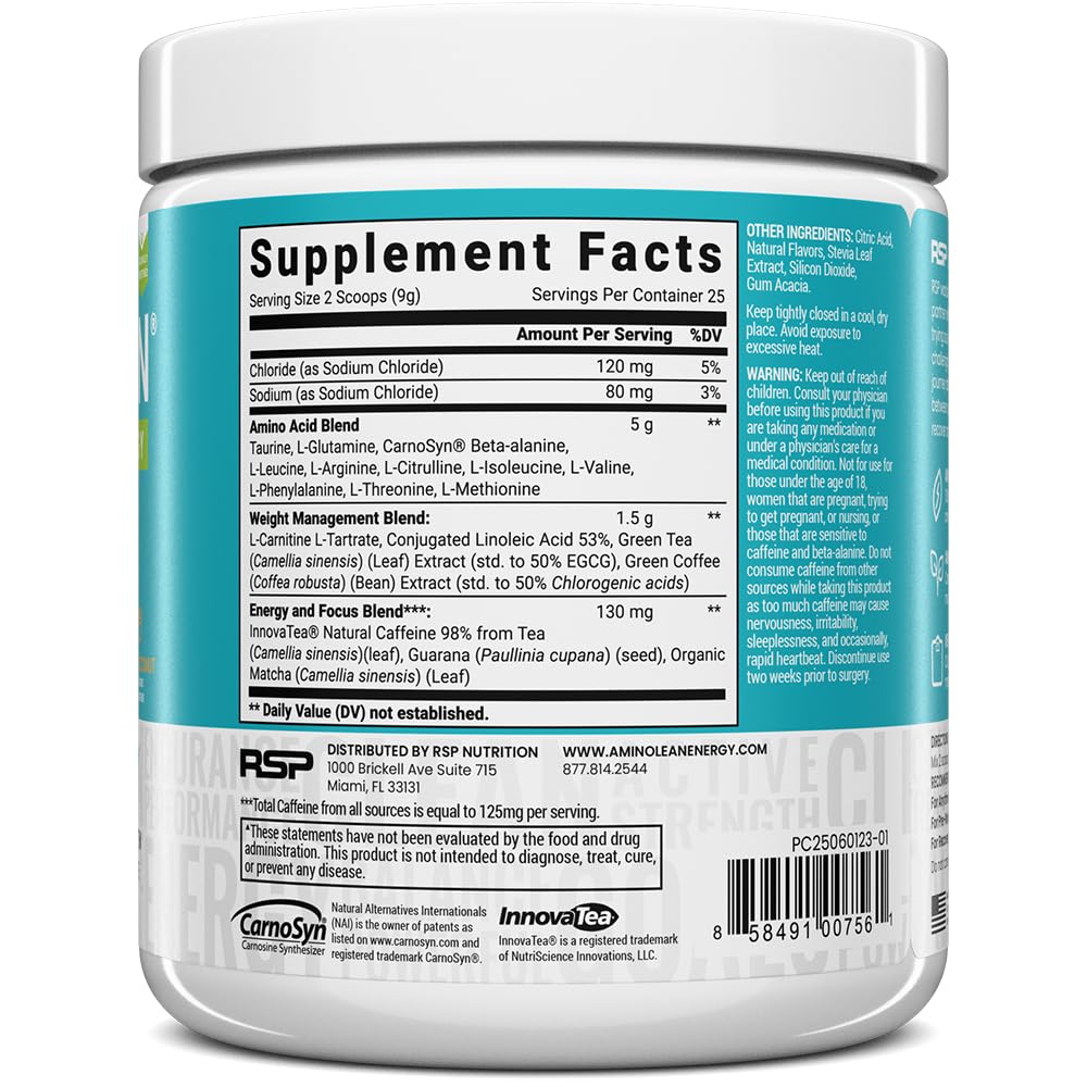 RSP AminoLean ingredients visual emphasizes vegan BCAAs and EAAs