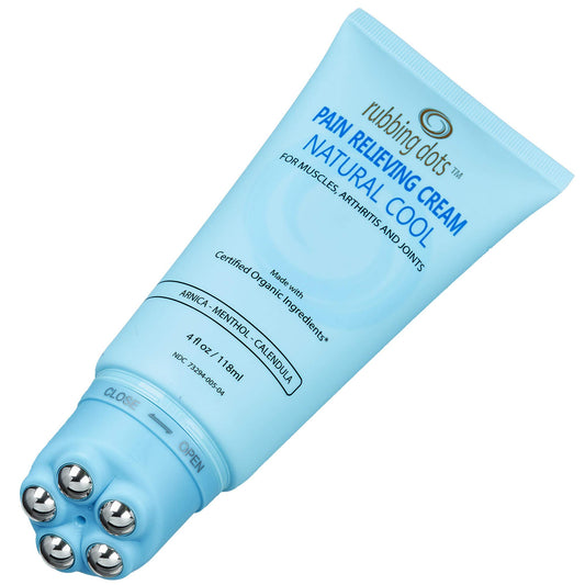 Rubbing Dots muscle pain cream bottle shown for targeted relief and easy application.