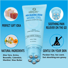 Rubbing Dots muscle pain cream applied to the knee for portable comfort.