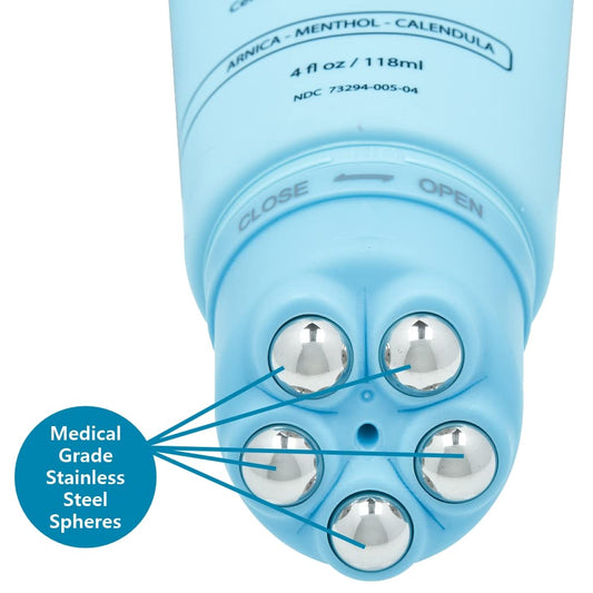 Rubbing Dots roll-on spheres visible, enabling massage during application.