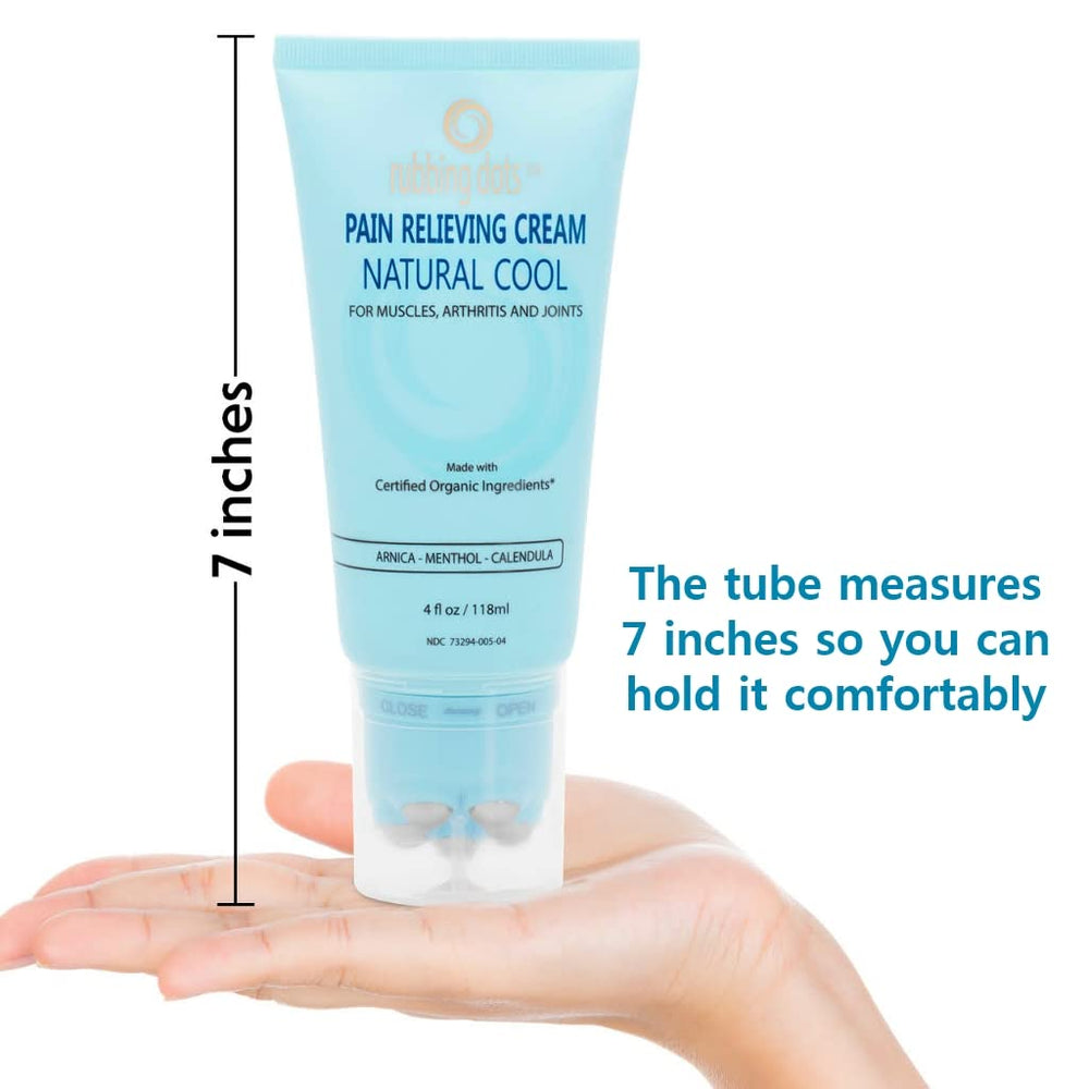Rubbing Dots cream applied to neck and shoulder for simple, soothing relief.