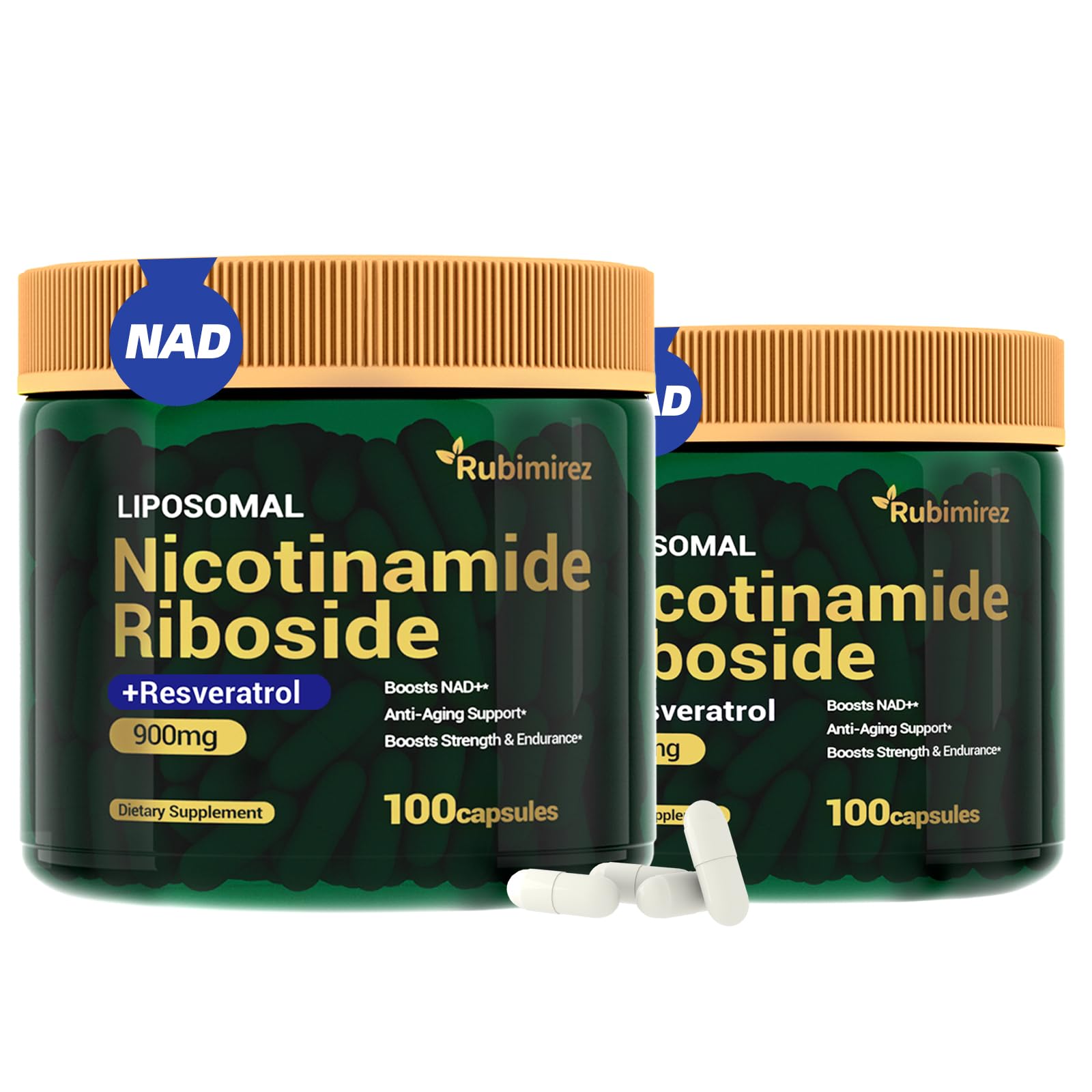 Rubimirez NAD+ liposomal capsule for higher bioavailability of NR and resveratrol.