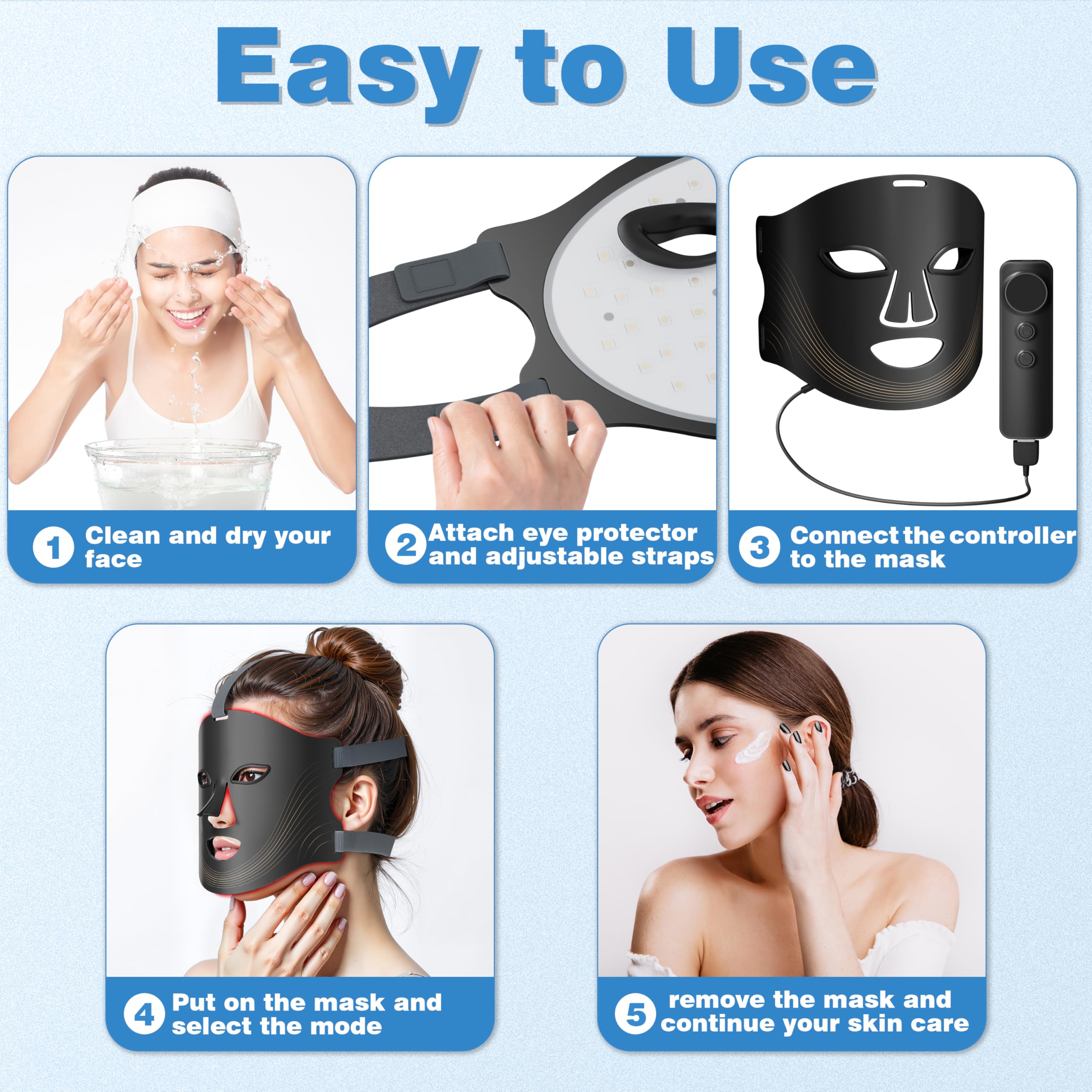 Person wearing RubraVive mask during a home skincare session.