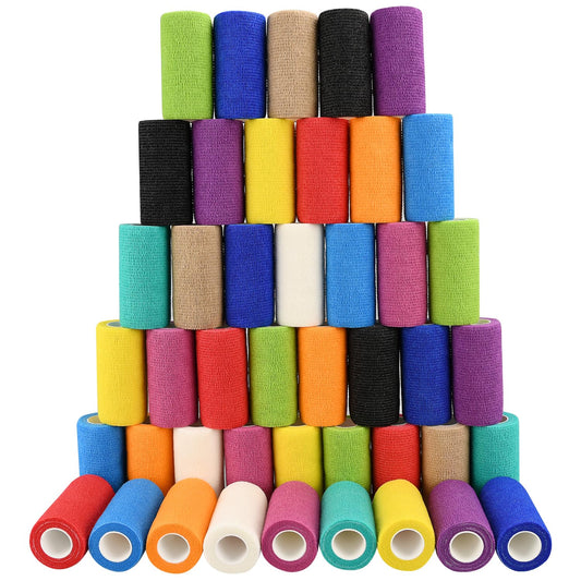 RUBY.Q self-adhesive bandage wraps in multicolor ready for quick, reliable joint support