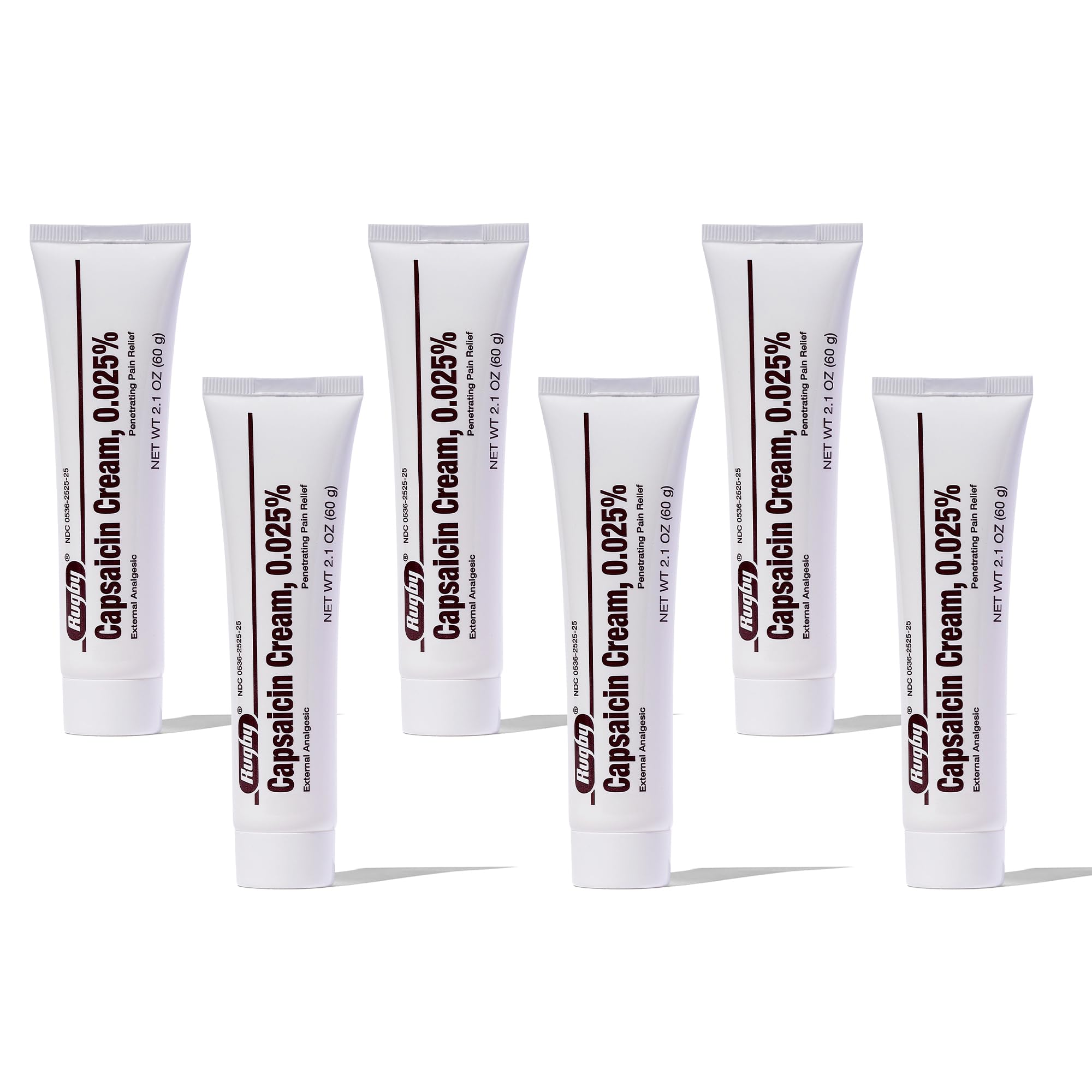 Rugby Capsaicin 0.025% cream bottle prepared for topical application and surface comfort
