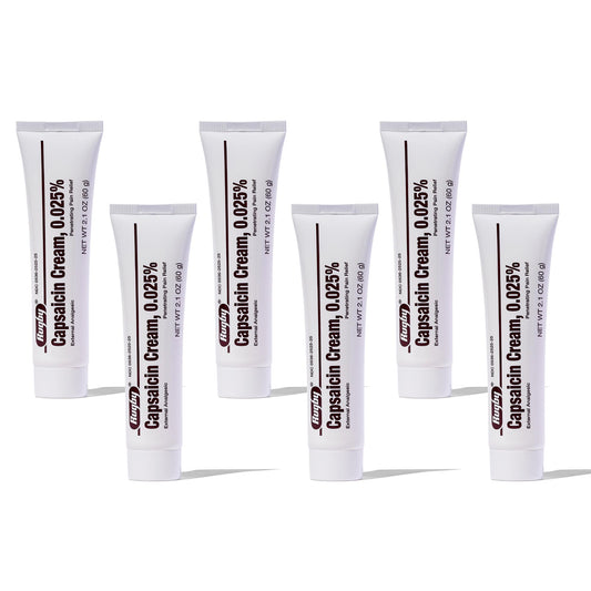 Rugby Capsaicin 0.025% cream bottle prepared for topical application and surface comfort