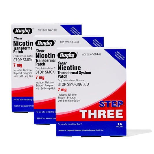 Rugby Clear nicotine patch Step 3 worn on skin for steady daily cravings support