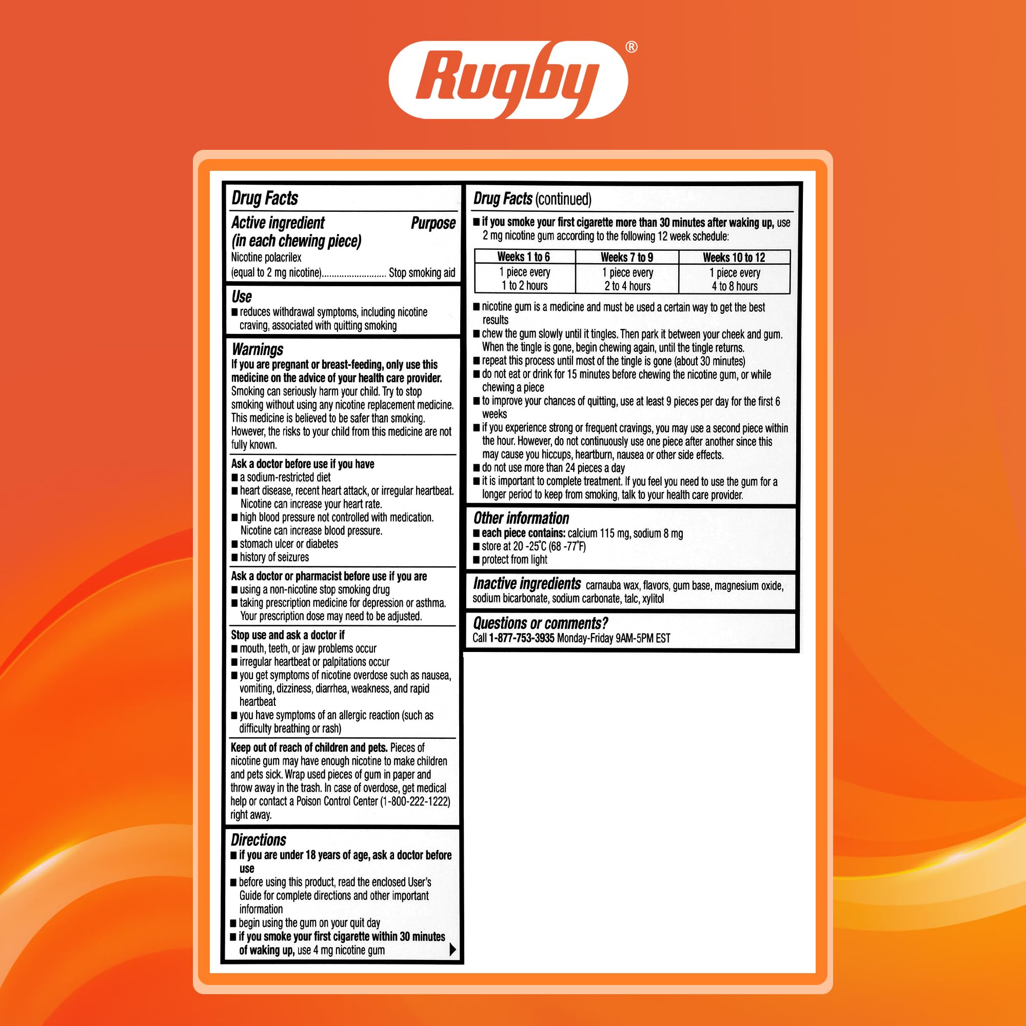 Rugby Polacrilex 2mg gum on-the-go packets enable discreet use.