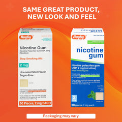 Rugby Polacrilex 2mg gum uncoated texture highlights quick-to-chew craving relief.