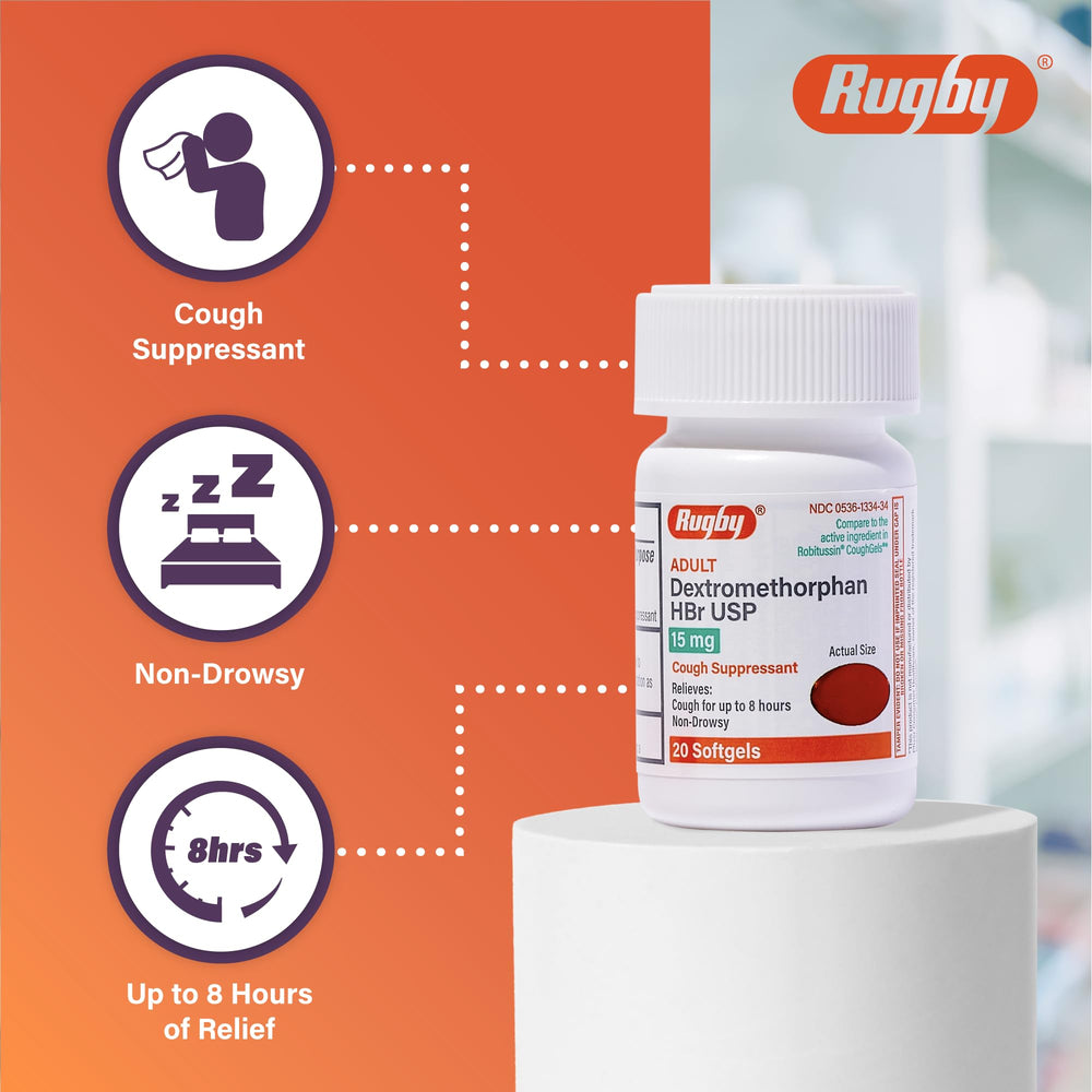 Rugby Laboratories logo on packaging communicates trusted OTC quality.