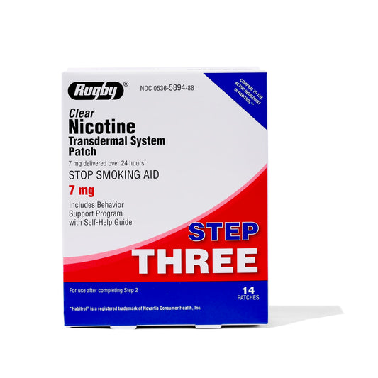 Rugby Laboratories clear nicotine patch on skin delivering 24-hour nicotine