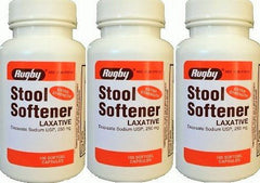 Front packaging view of Rugby Laboratories Docusate Sodium 3-pack for convenient daily use