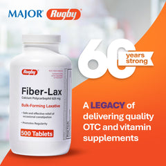 Rugby Laboratories Fiber-Lax tablets back label with dosage guidance