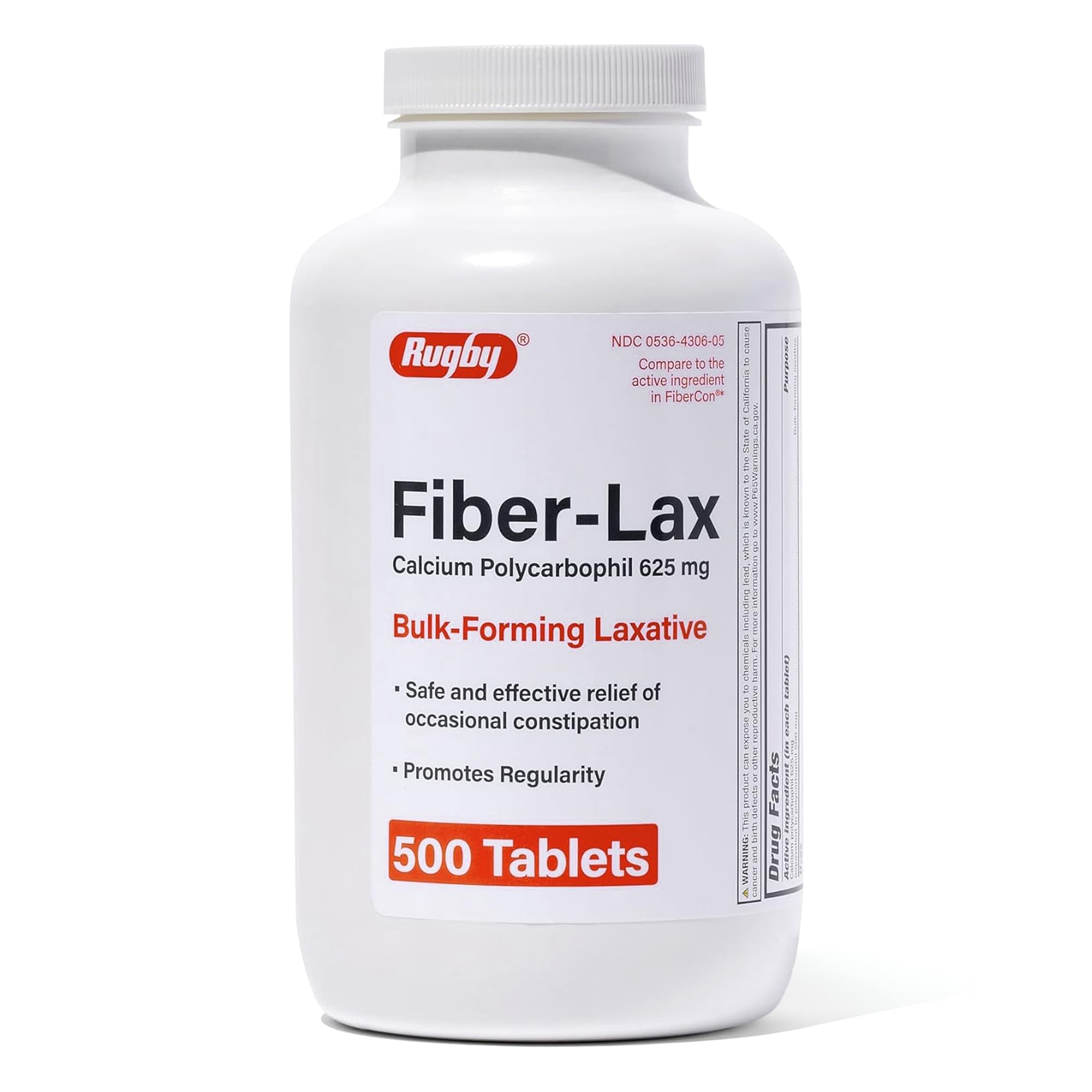 Rugby Laboratories Fiber-Lax tablets front view for daily bowel regularity