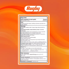 Label of Rugby Meclizine 12.5 mg caplets with dosing information