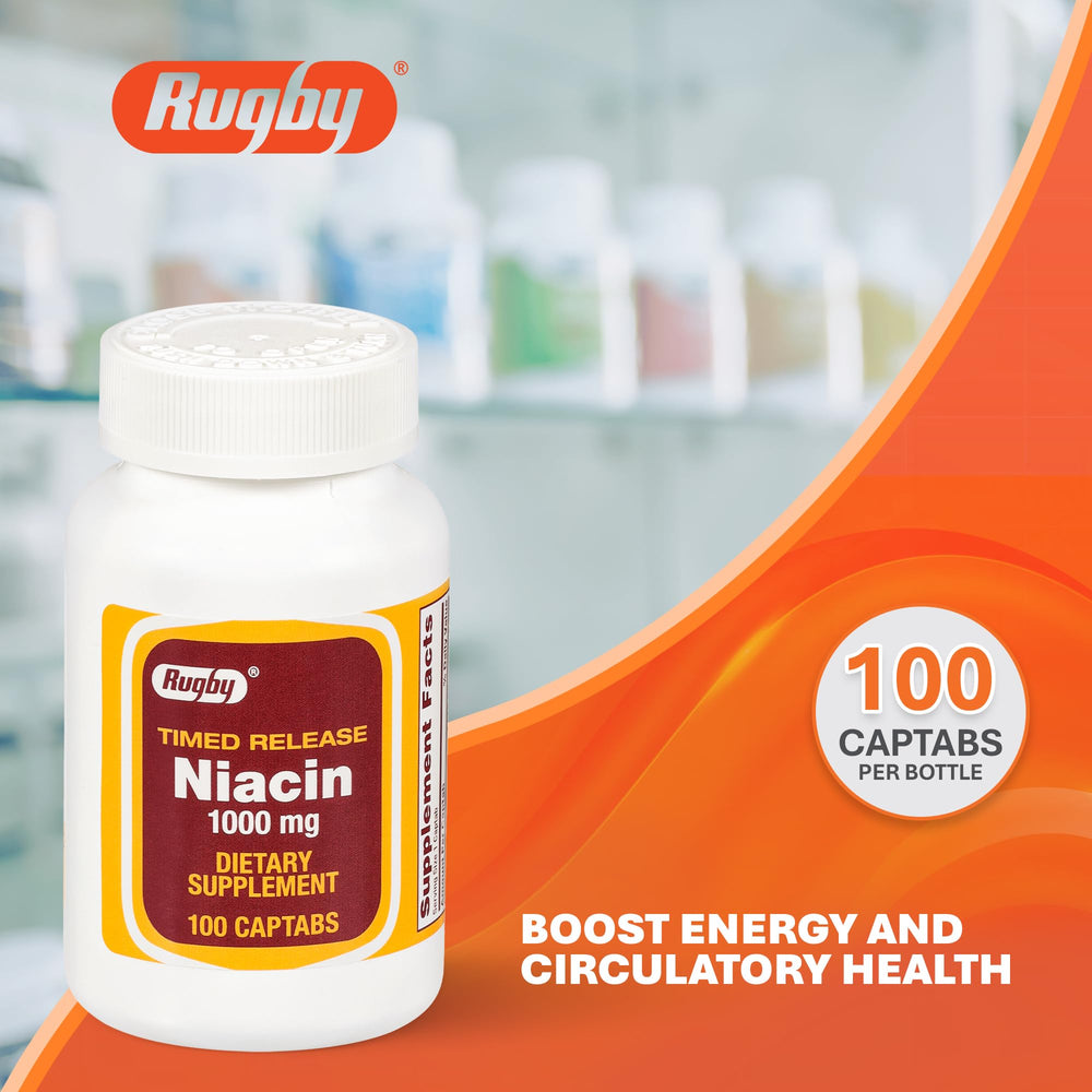 Rugby Laboratories niacin 1000mg capsules close-up for daily use