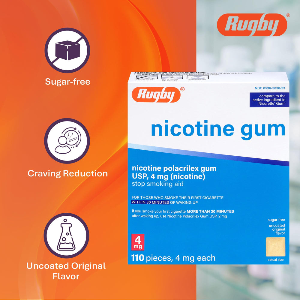 Rugby Laboratories original flavor gum on a desk, suggesting routine use during daily tasks.