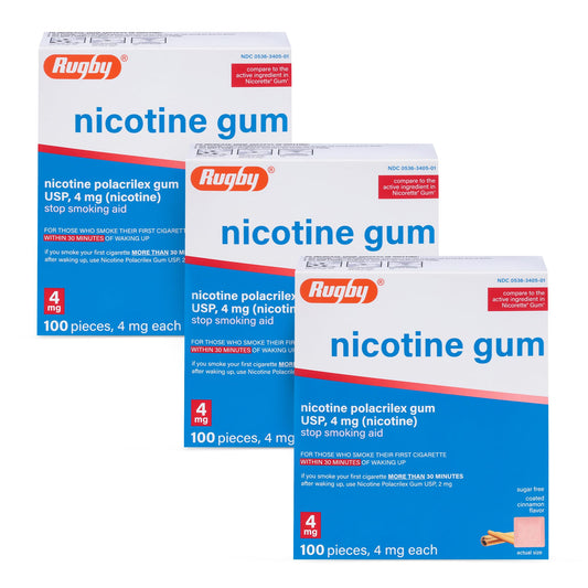 Rugby Laboratories nicotine gum cinnamon pack front view for quit support